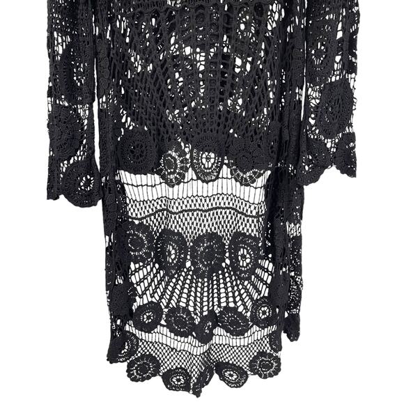 Black Knit Sweater Top Sheer Long Sleeve Train Halloween Witch Semi Sheer Boho - Picture 7 of 7